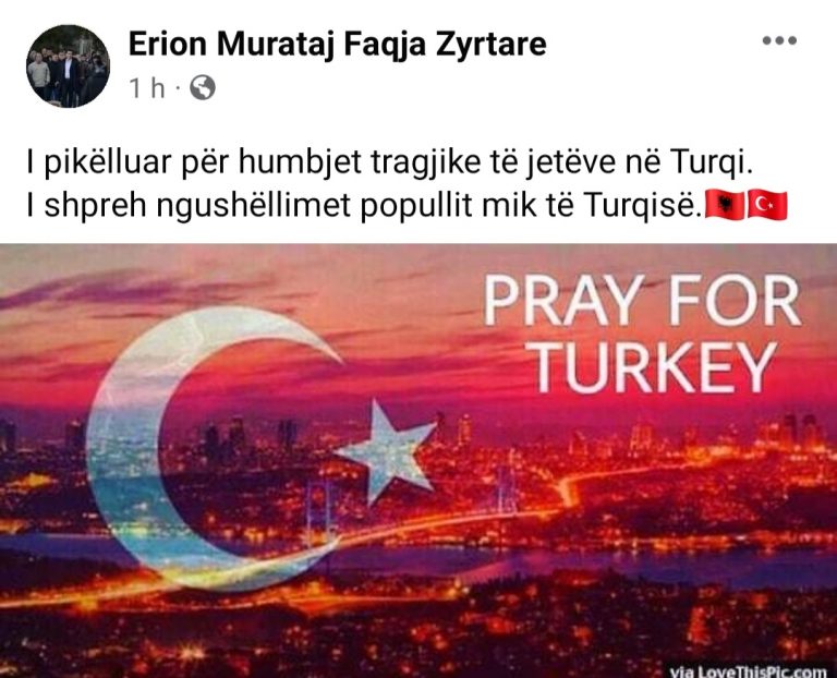Koordinatori i Bindjes Demokratike Erion Murataj shpreh solidaritet për tragjedinë në Turqi
