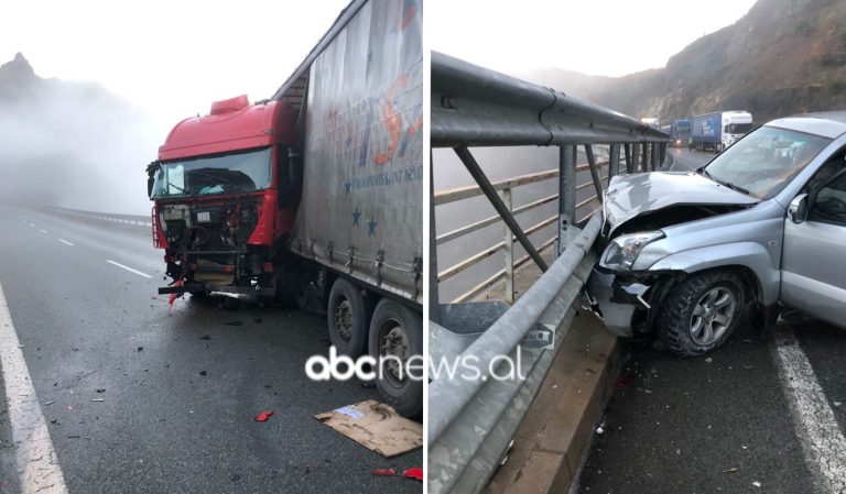 Përplasen gjashtë automjete në “Rrugën e Kombit”, dy të lënduar